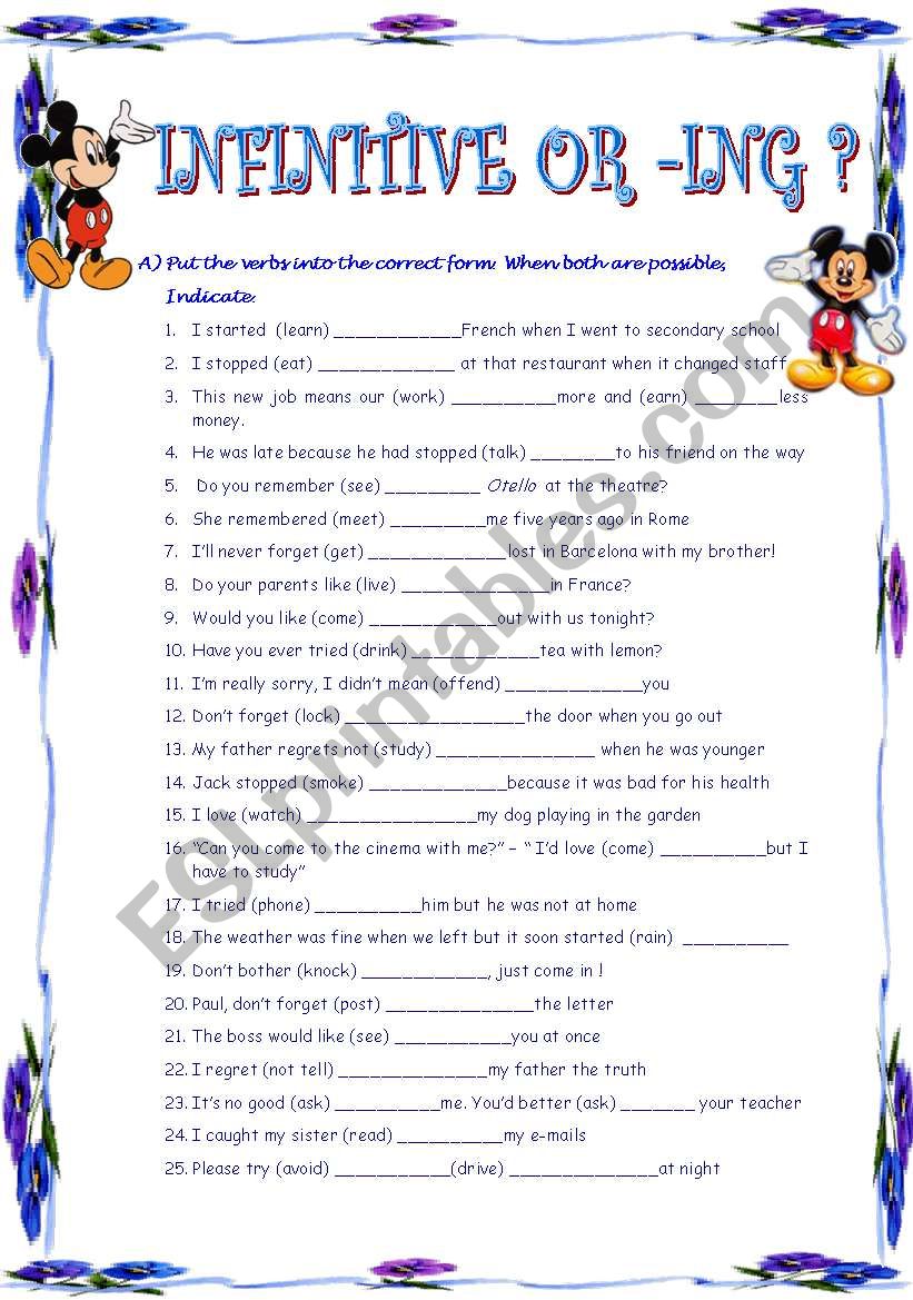 INFINITIVE OR -ING? worksheet