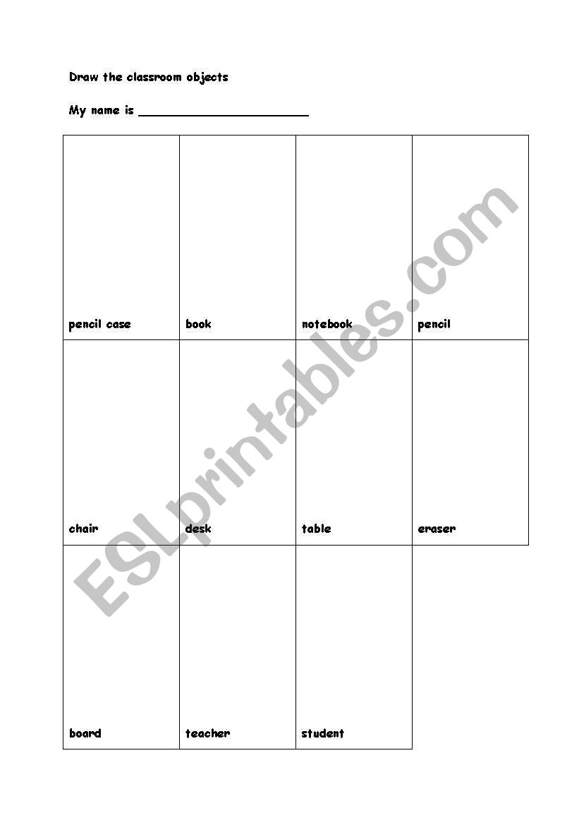 classroom objects drawing worksheet