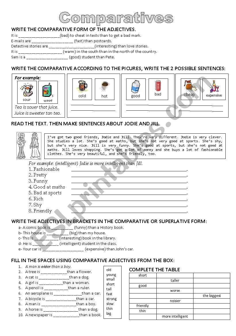 comparatives sheet worksheet