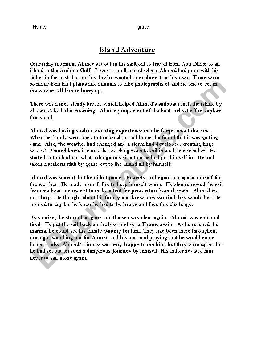 adventure story worksheet