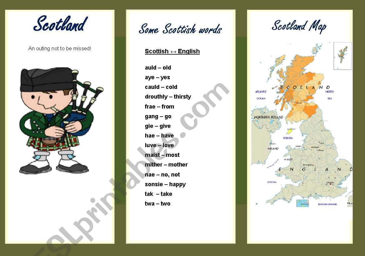 Scotland Brochure worksheet
