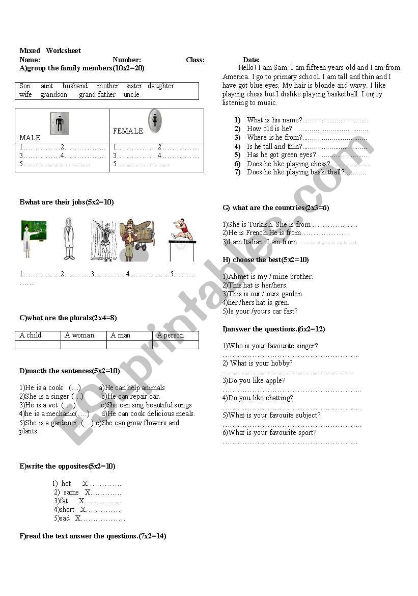 mixed worksheet worksheet