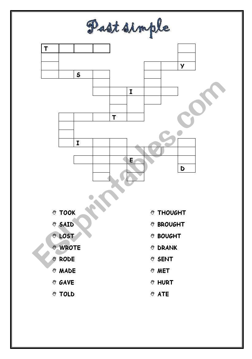 past simple crossword worksheet