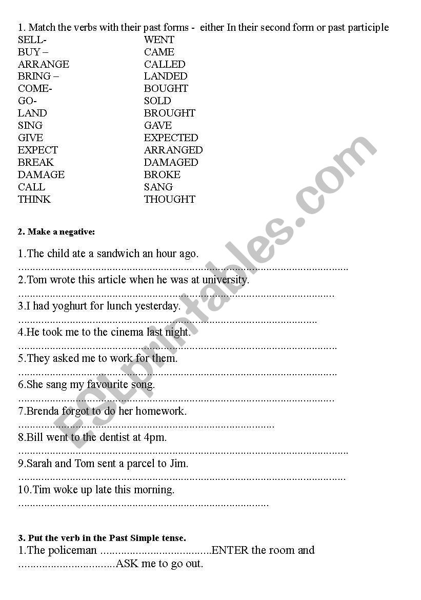 Past Simple exercises worksheet