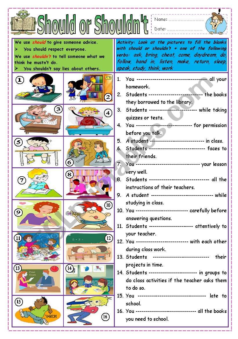 Should or ShouldnÂ´t (What students should or shouldnÂ´t do at school)