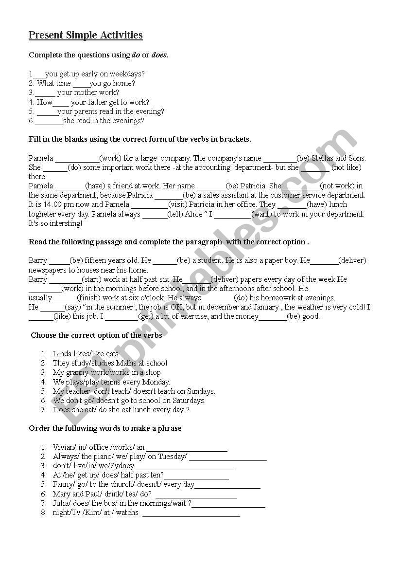 Present Simple activities  worksheet