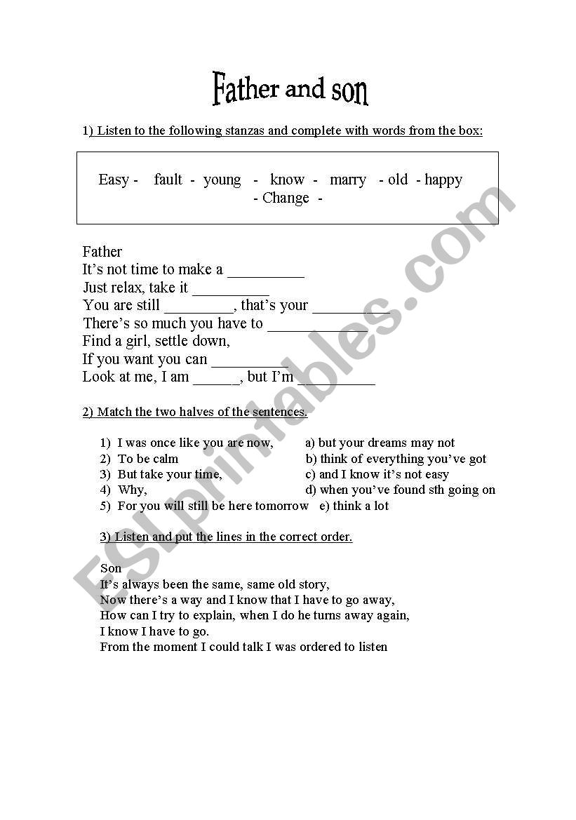 Song: Father and Son worksheet