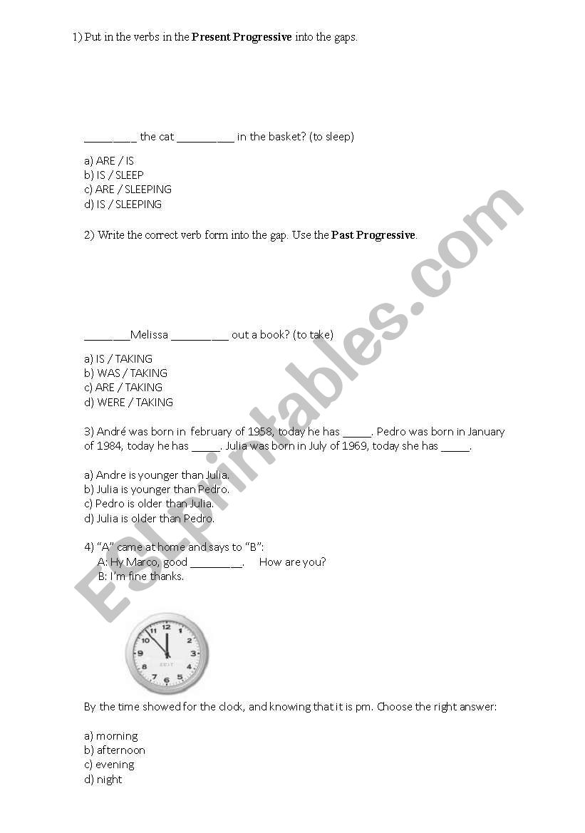 Present progressive, past progressive, verb