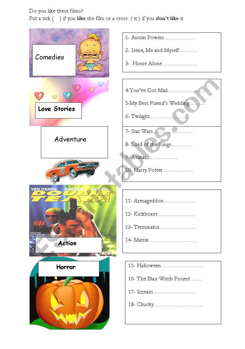 Films- Likes and Dislikes worksheet