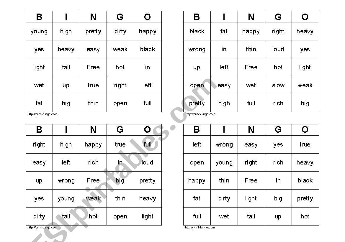 Opposite Bingo #2 worksheet