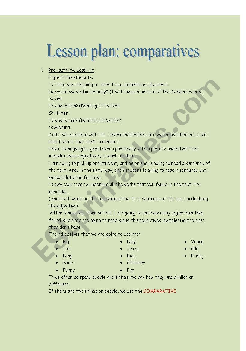 Lesson plan: comparatives with addams family