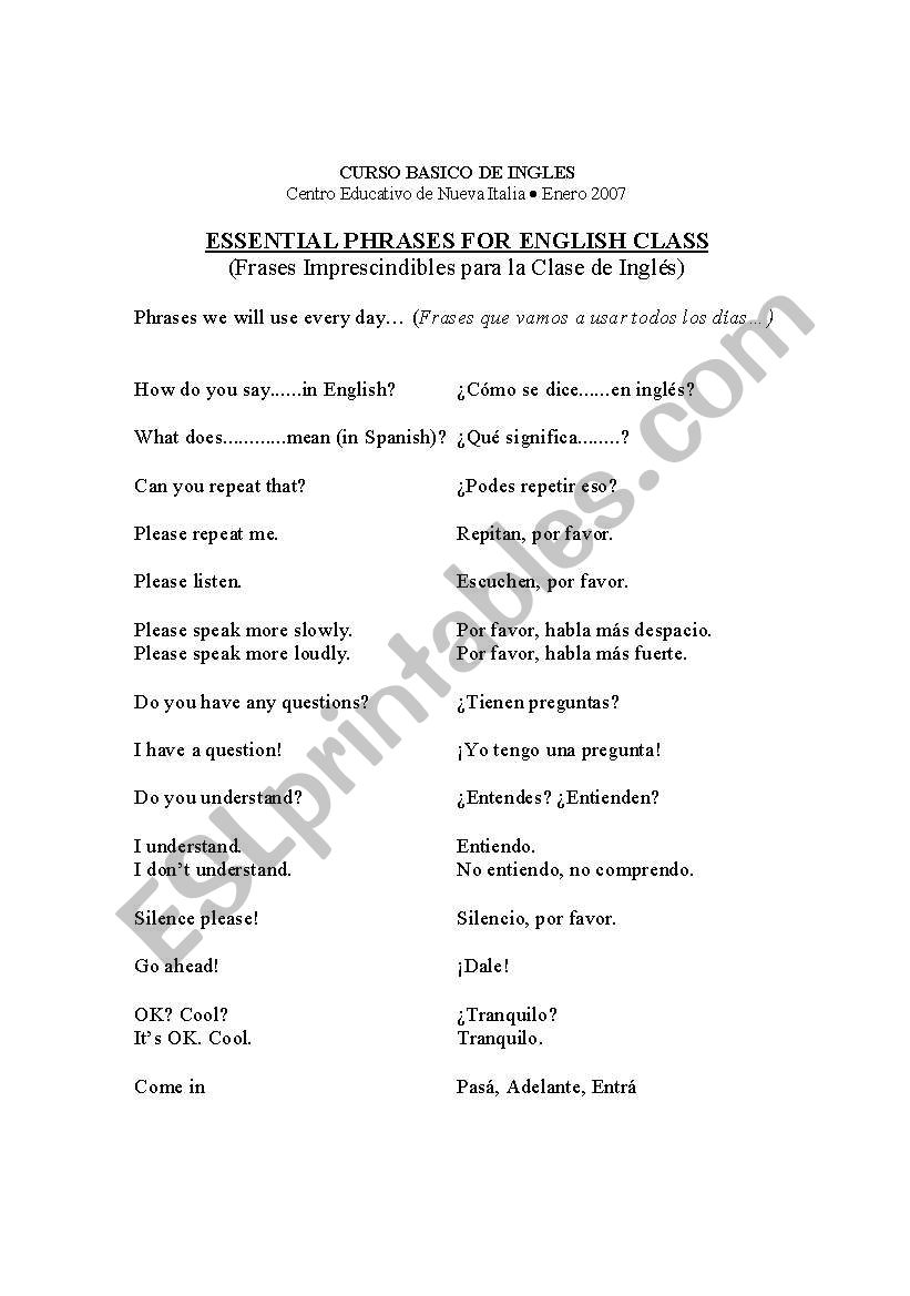 Indispensable Phrases worksheet