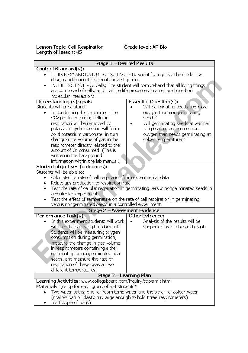Cell Respiration Lesson AP BIO