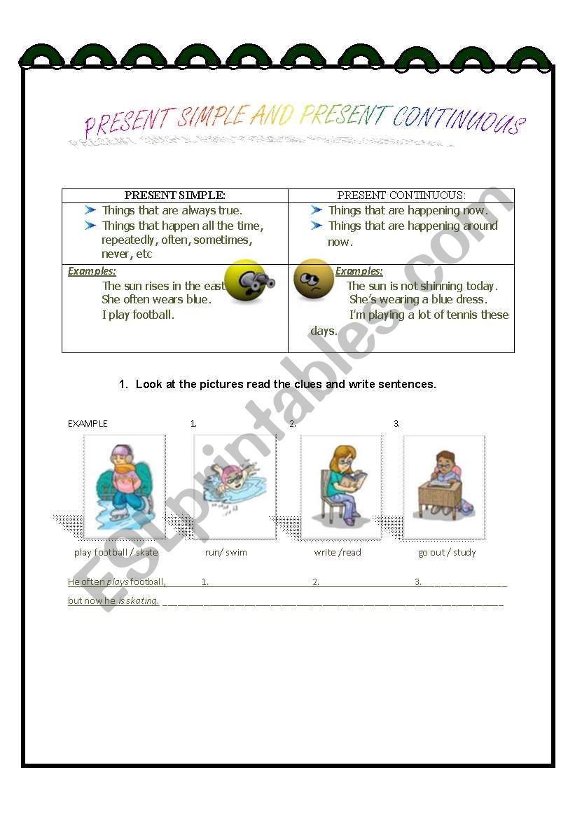 English Worksheets Present Simple And Present Continuous