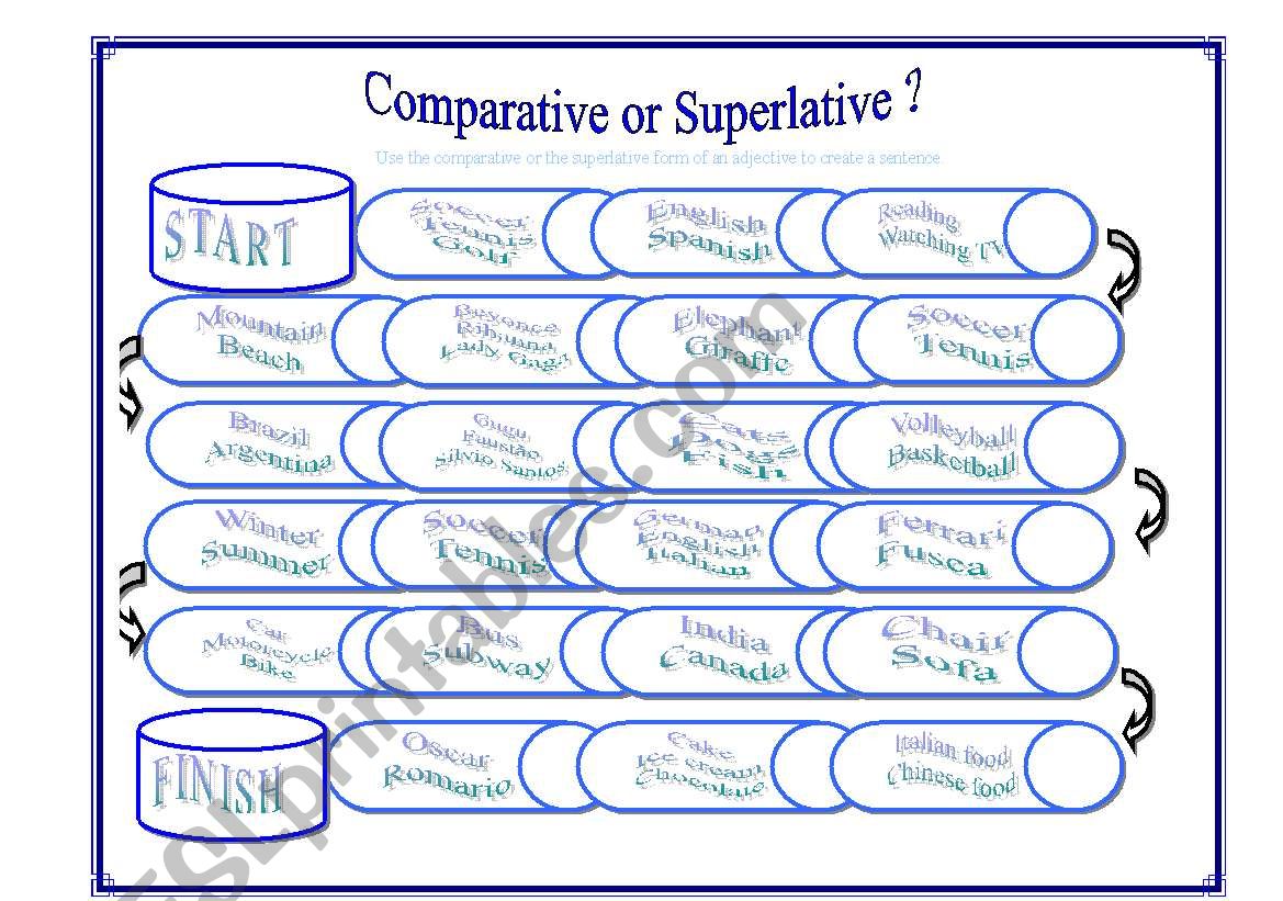 Comparative Superlative game worksheet