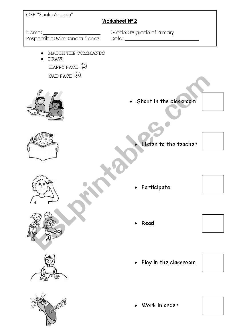 commands worksheet