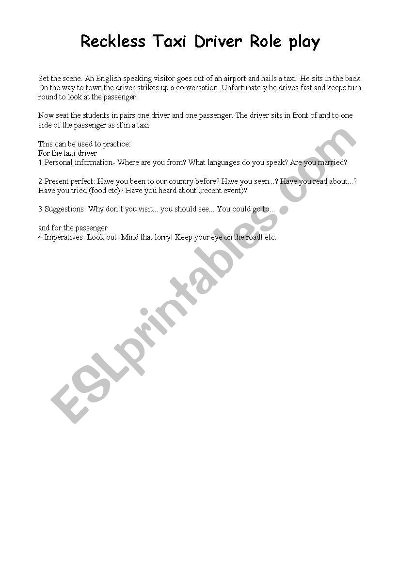 Reckless taxi driver role play