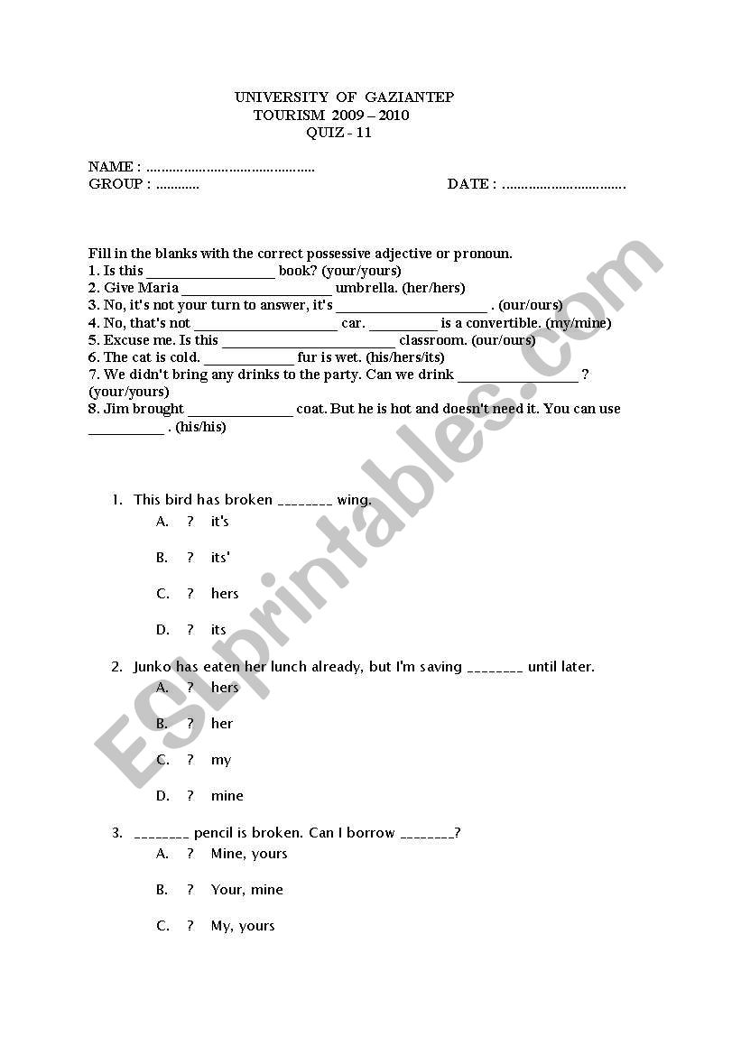 quz - 11 worksheet