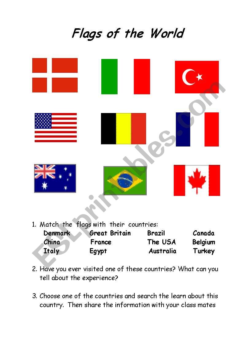 countries and flags worksheet