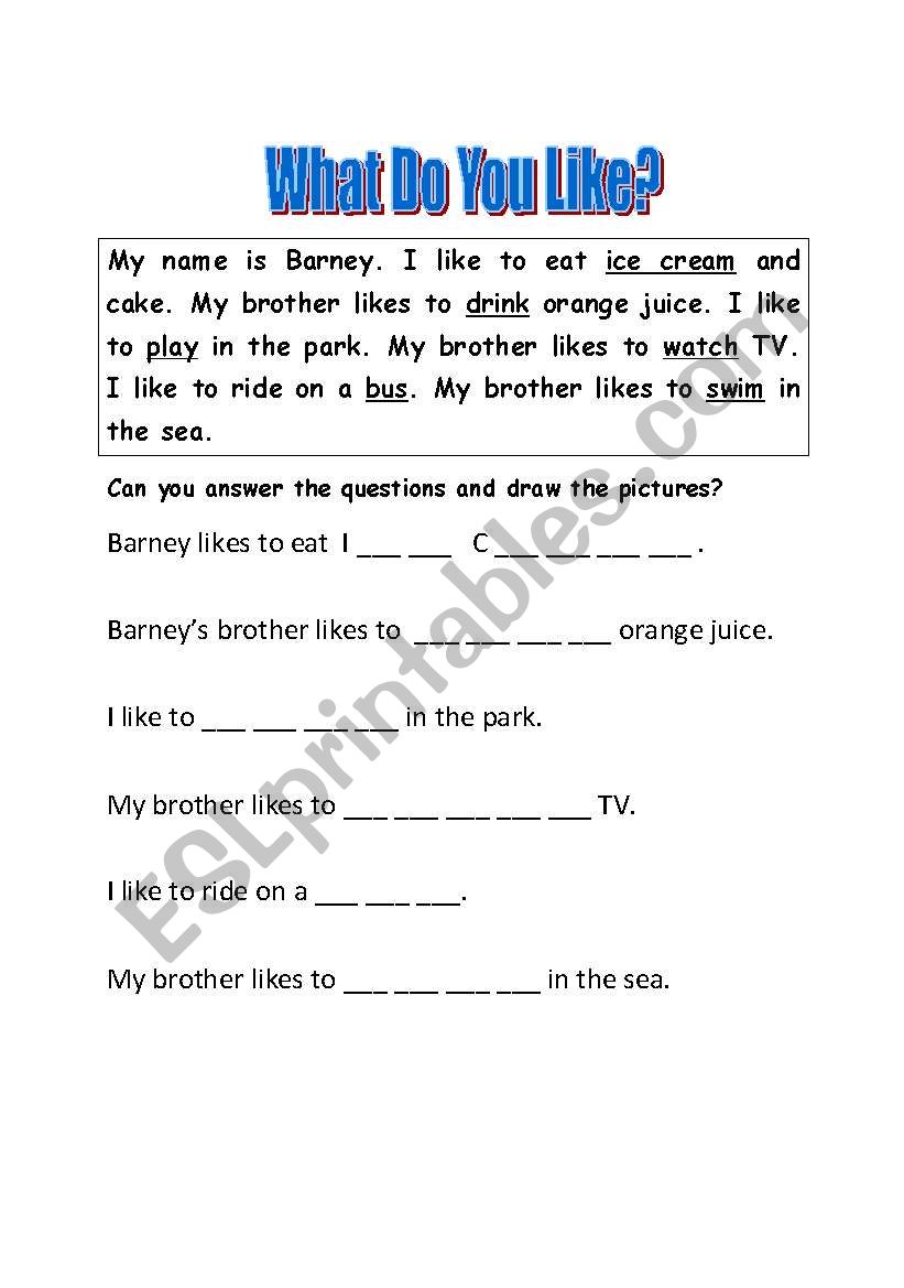 What do you like? worksheet
