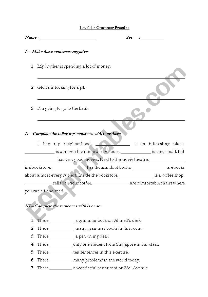 ESL Grammar Practice worksheet