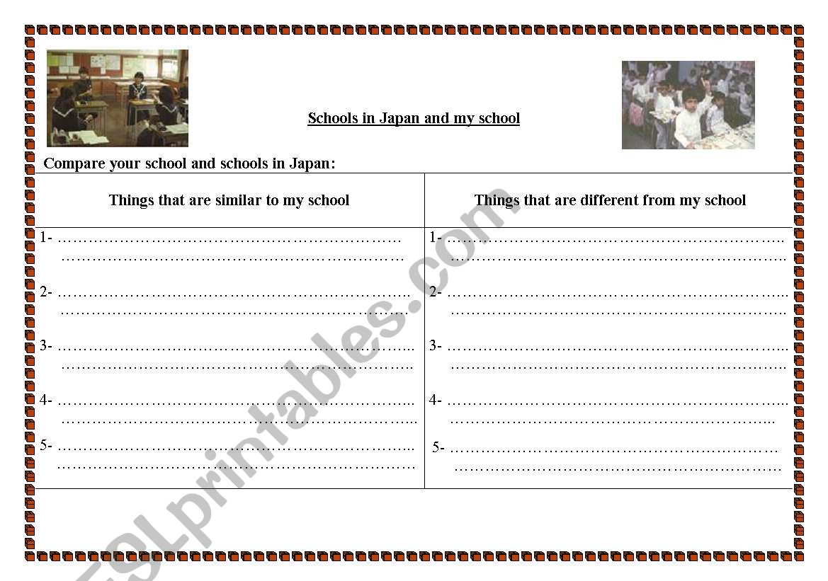 comparison between my school and schools in Japan