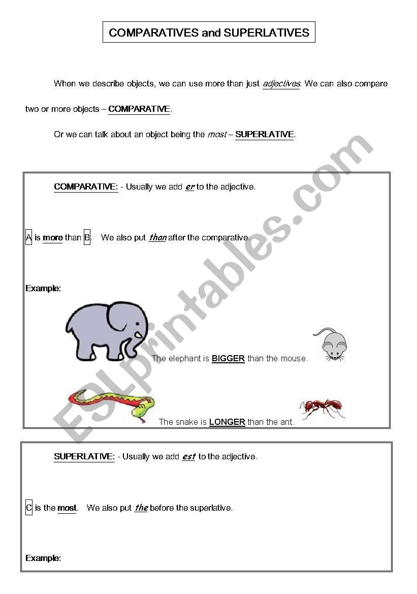 COMPARATIVES AND SUPERLATIVES worksheet