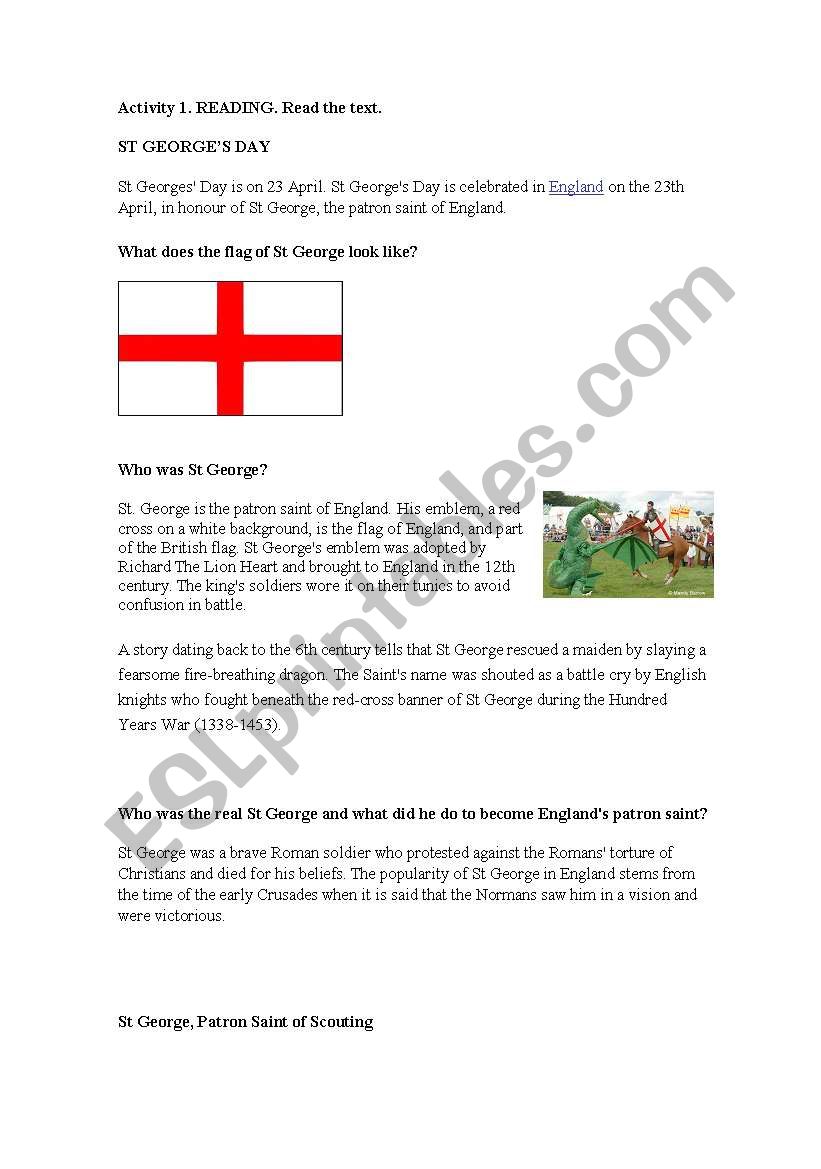 St Georges Day worksheet