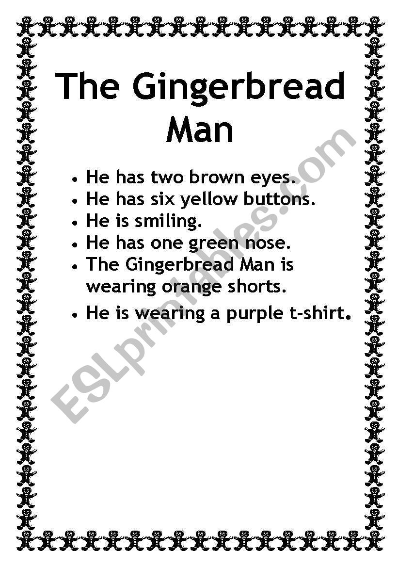 Gingerbread Man Description worksheet