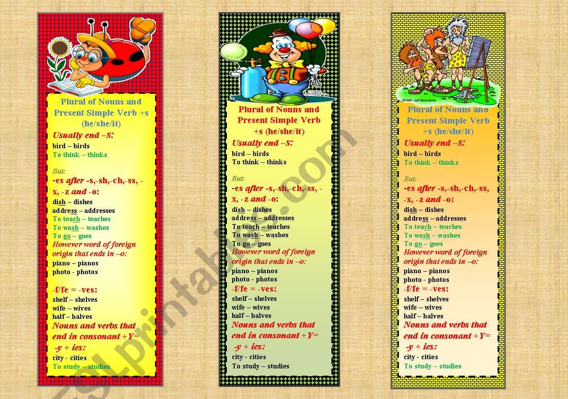 Bookmarks with Plurals worksheet