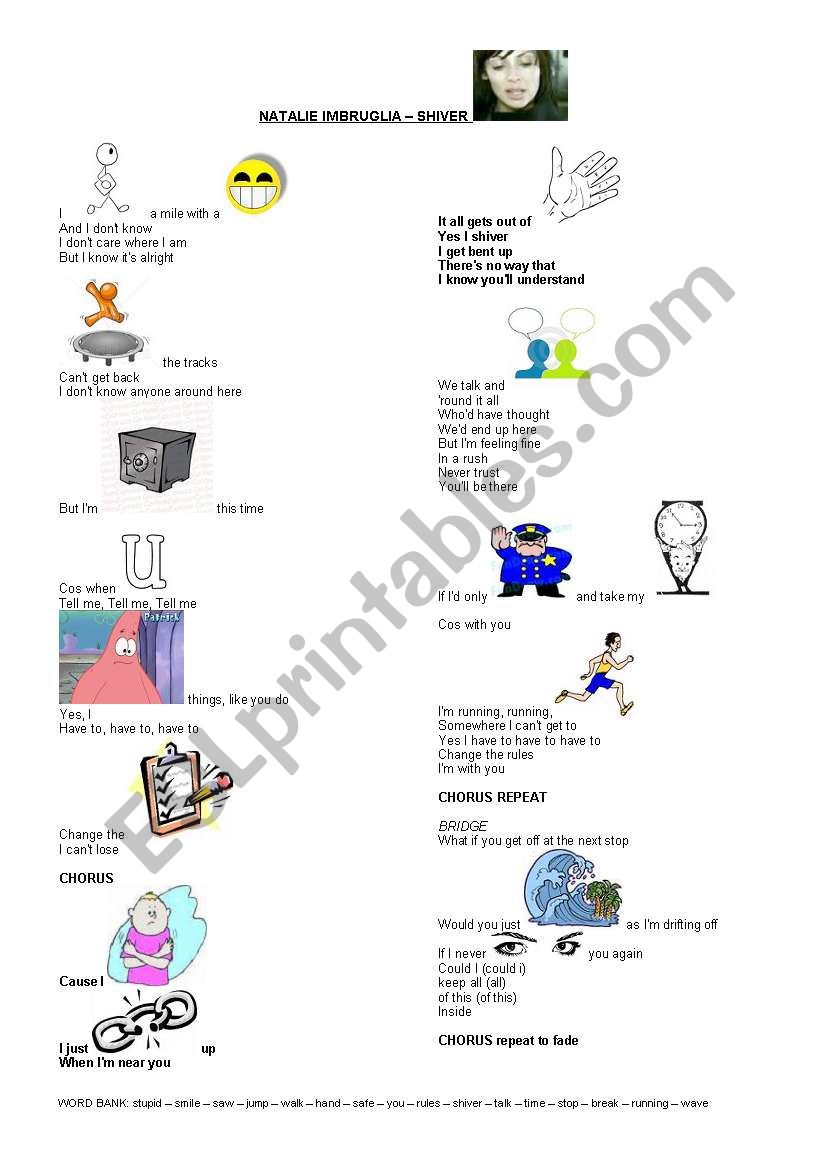 Shiver - Natalie Imbruglia worksheet