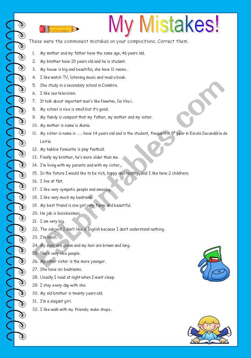 My mistakes  worksheet