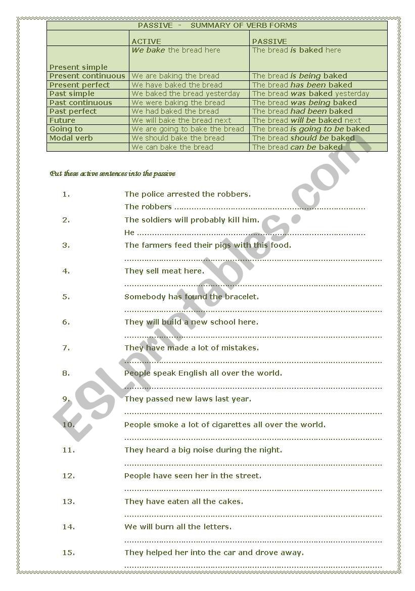 Passive worksheet