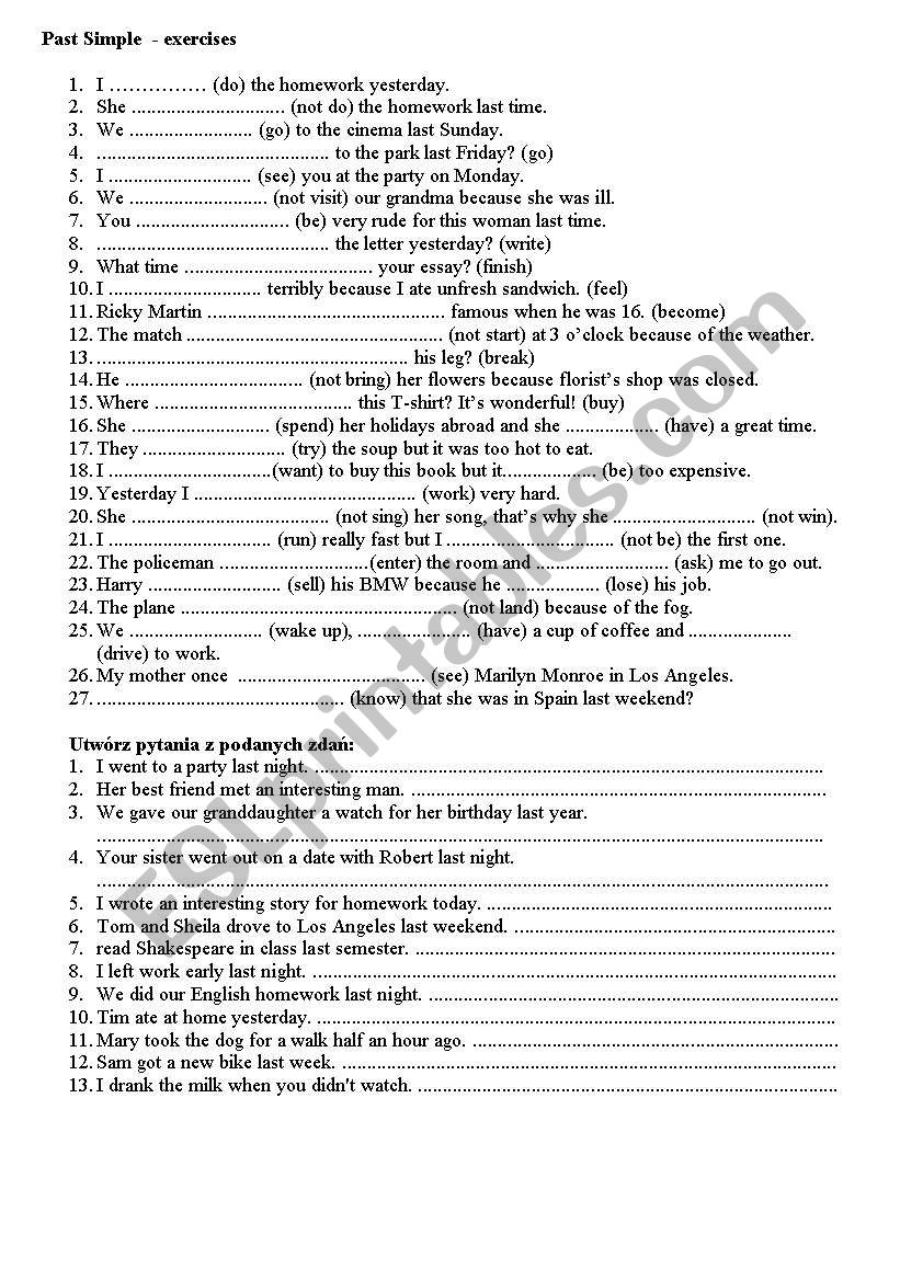 Past Simple Tense worksheet