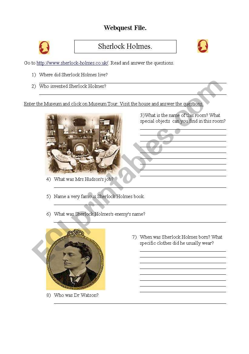 Sherlock Holmes webquest worksheet