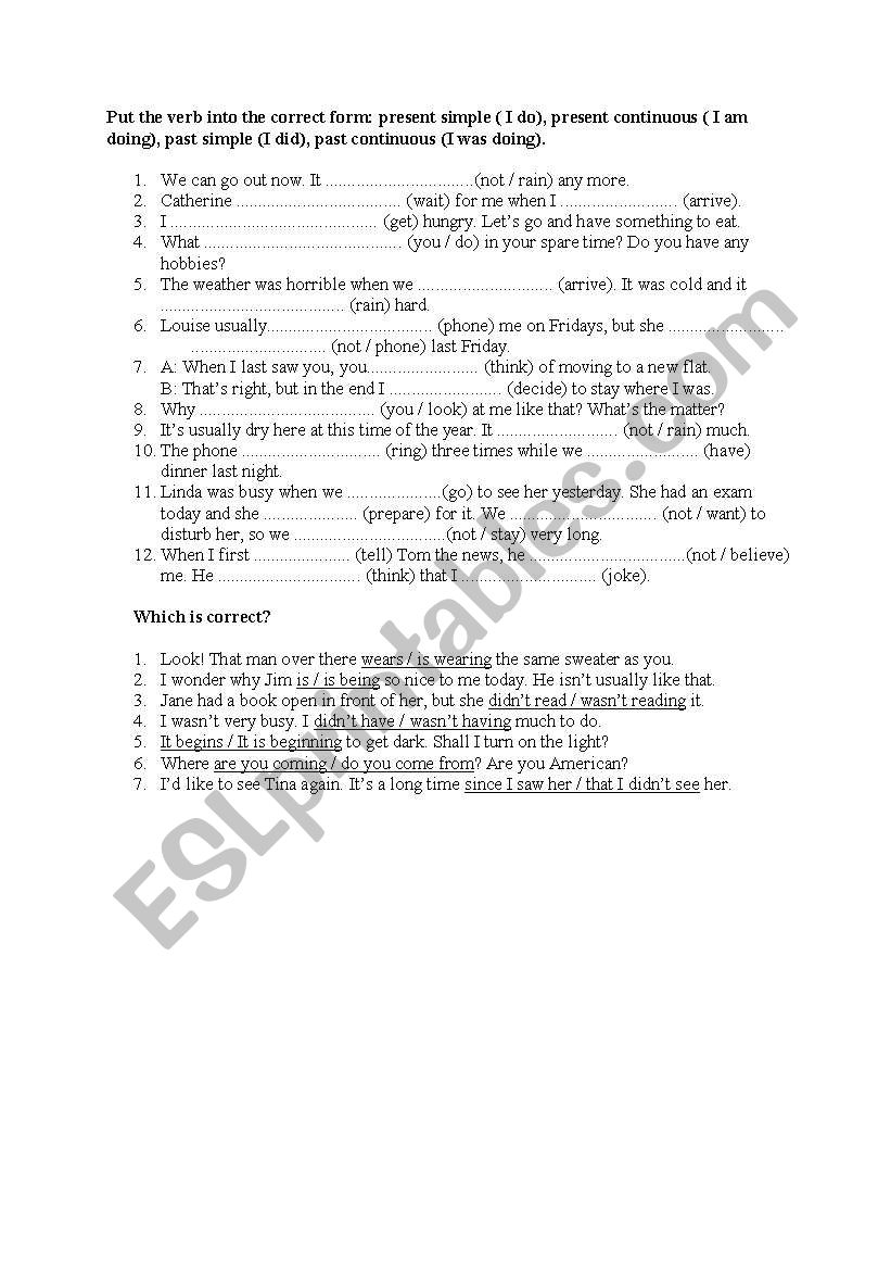 Past and Present worksheet