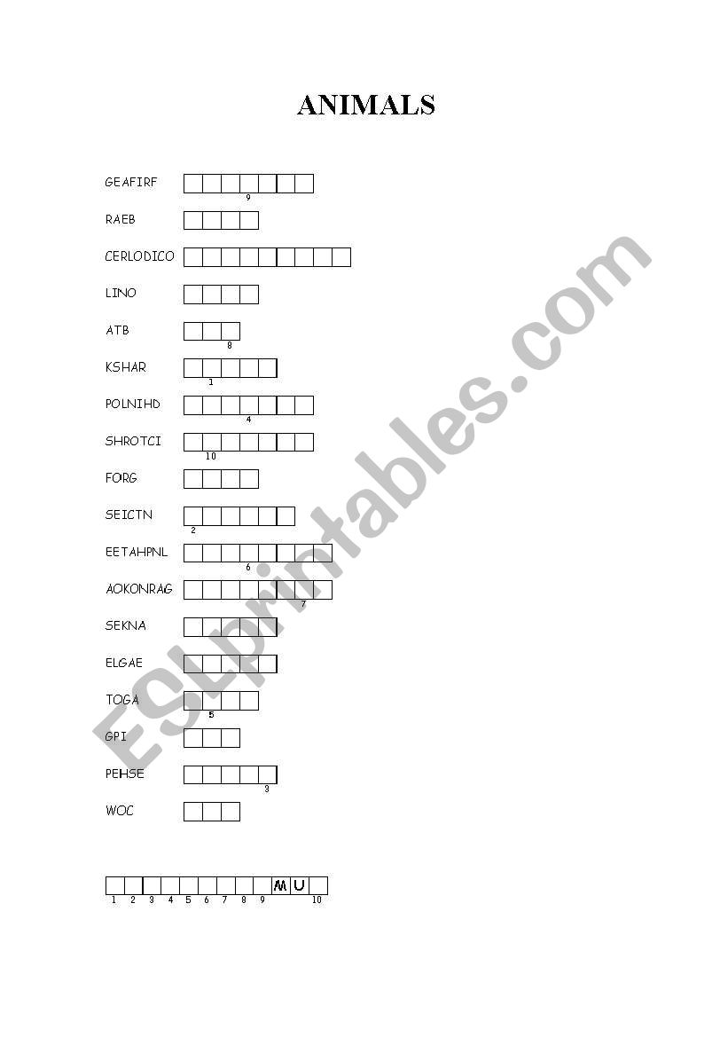 animals puzzle worksheet