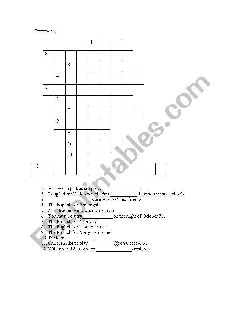 Halloween crossword worksheet