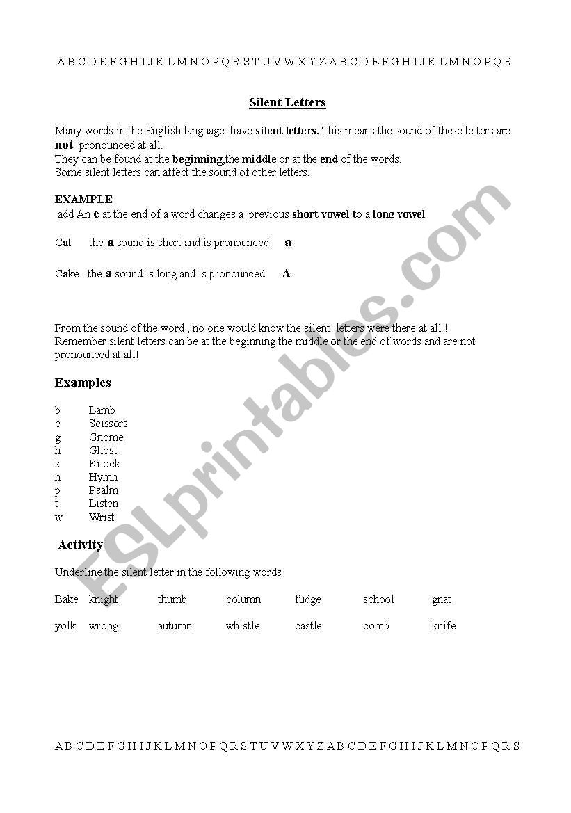 speeling silent letters worksheet