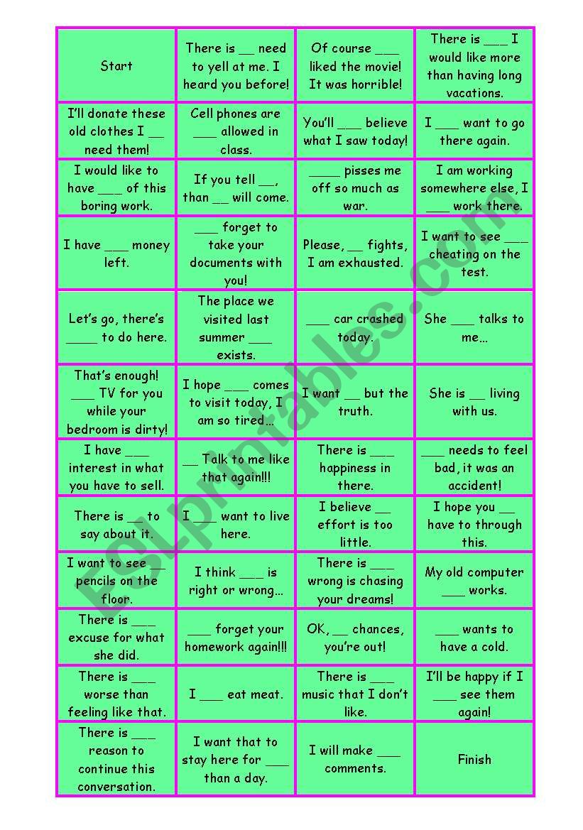 Negative Words Board Game worksheet