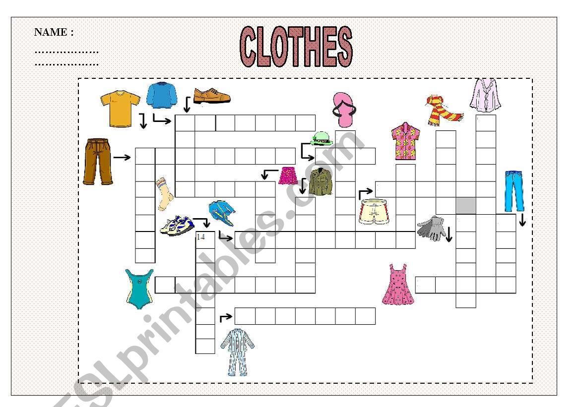 Clothes crossword worksheet