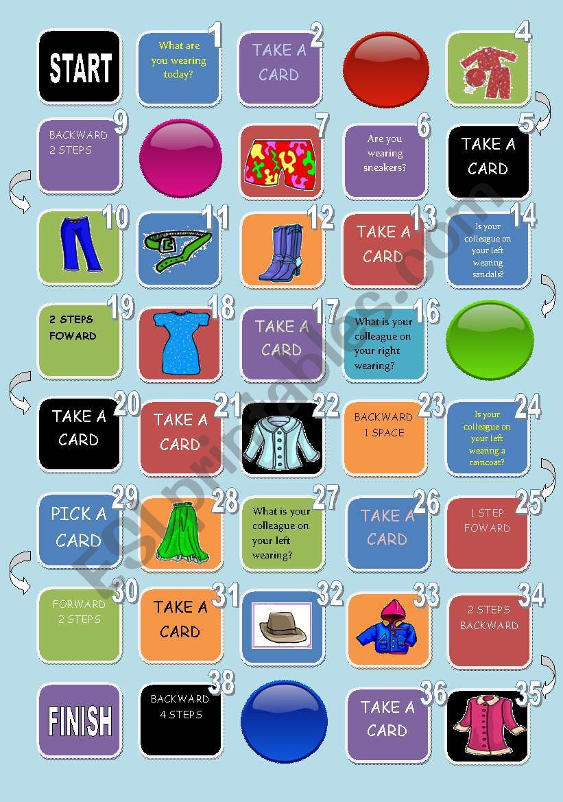 CLOTHES AND COLORS BOARD GAME worksheet