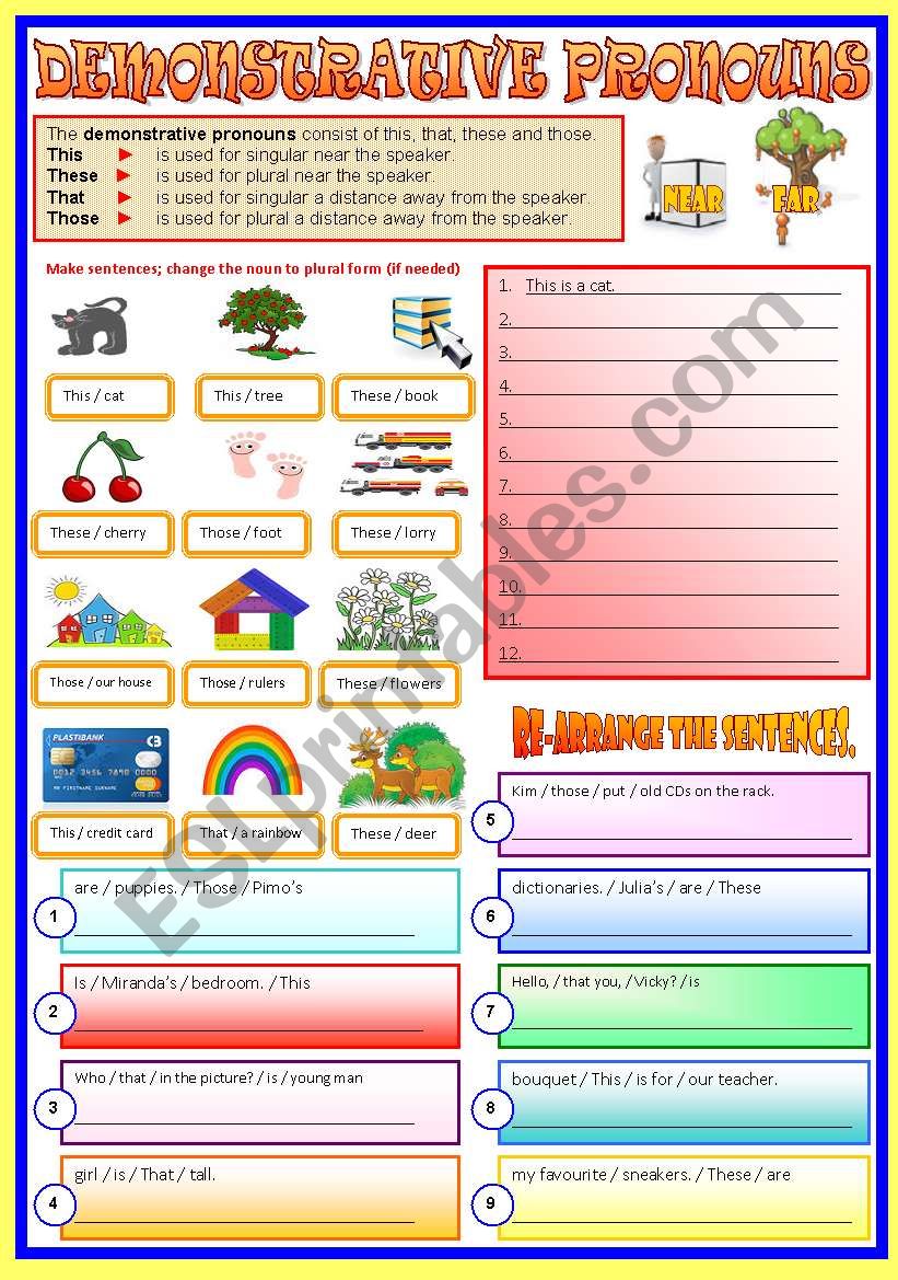 Demonstrative Pronouns - (B/W & Keys)   -  Revised