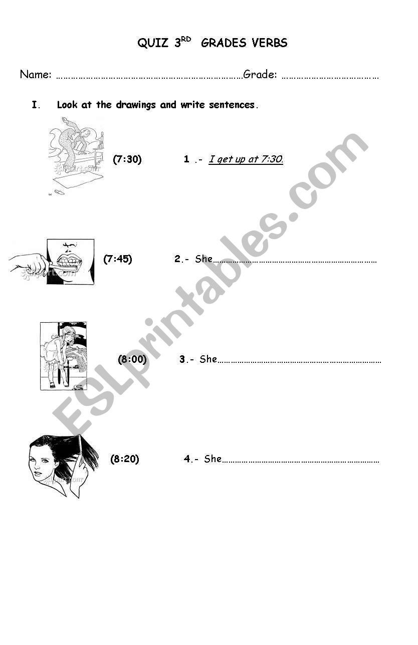 daily routine verbs and time worksheet