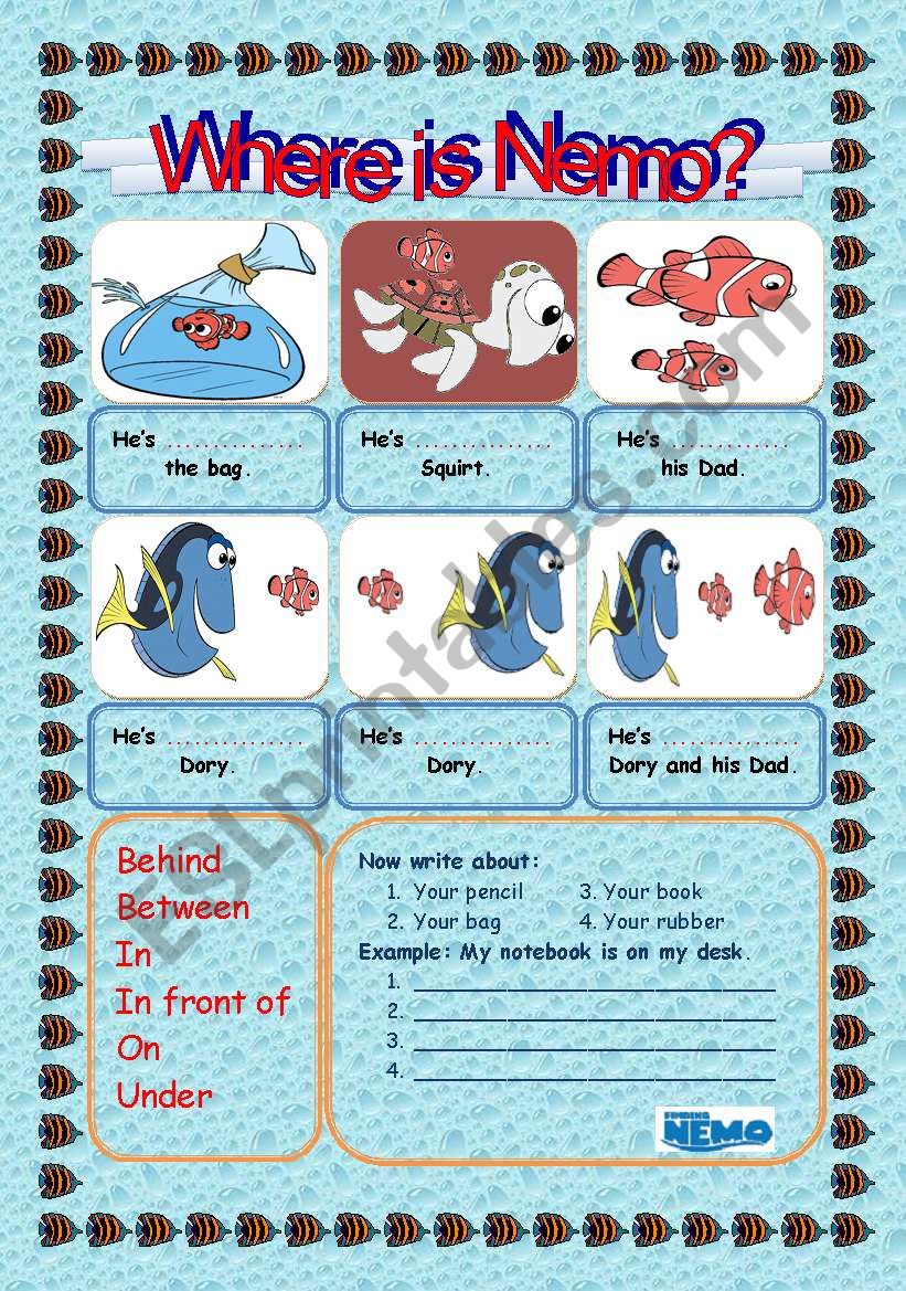 PREPOSITIONS OF PLACE with Nemo