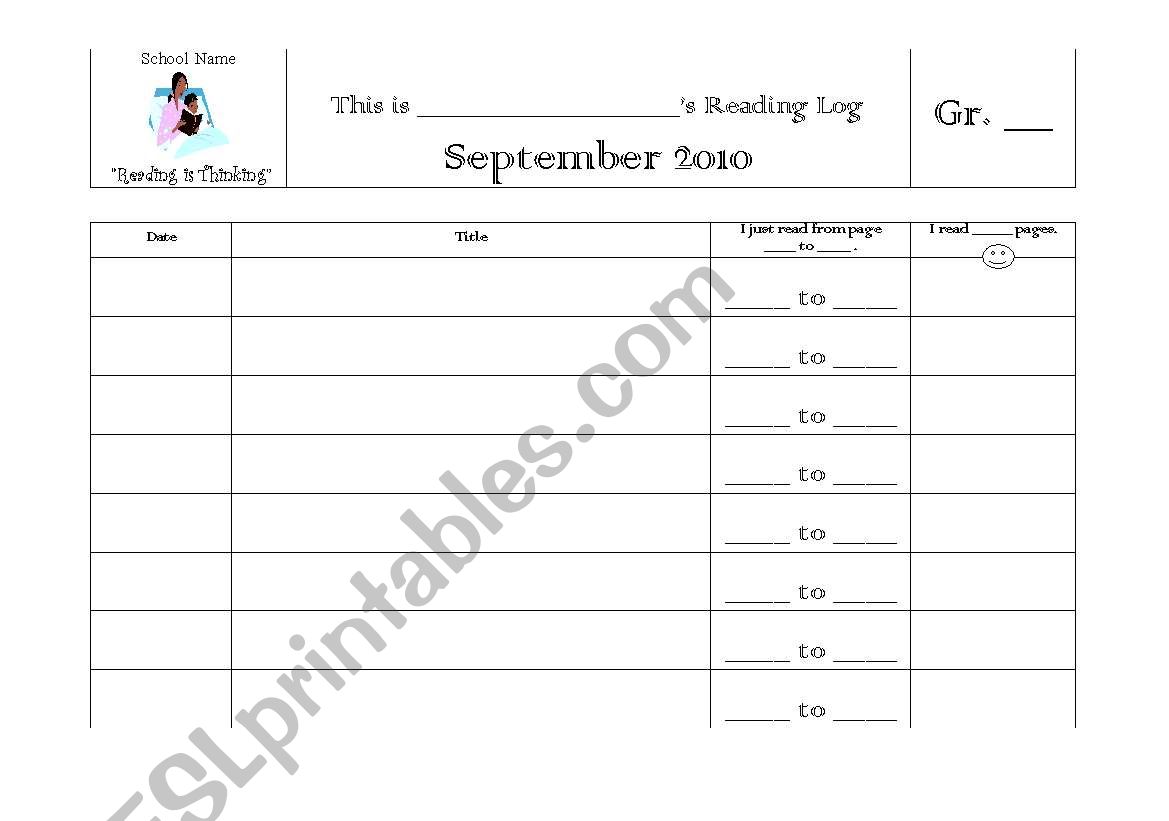 Individual Reading Log worksheet