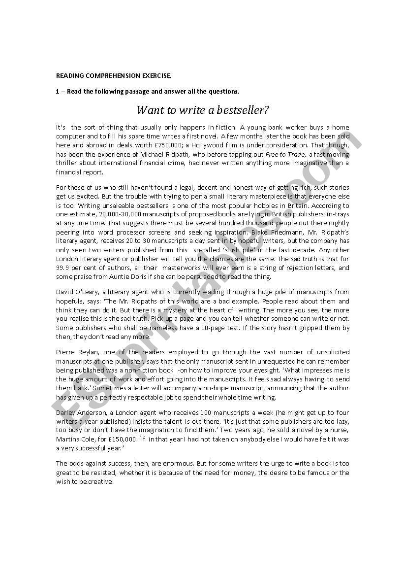 Reading Comprehension worksheet
