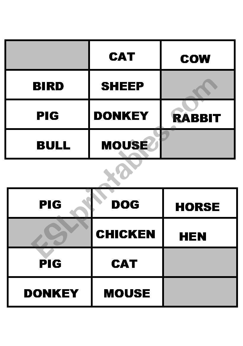 BINGO FARM ANIMALS worksheet
