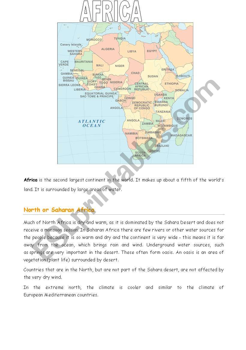 Africa worksheet