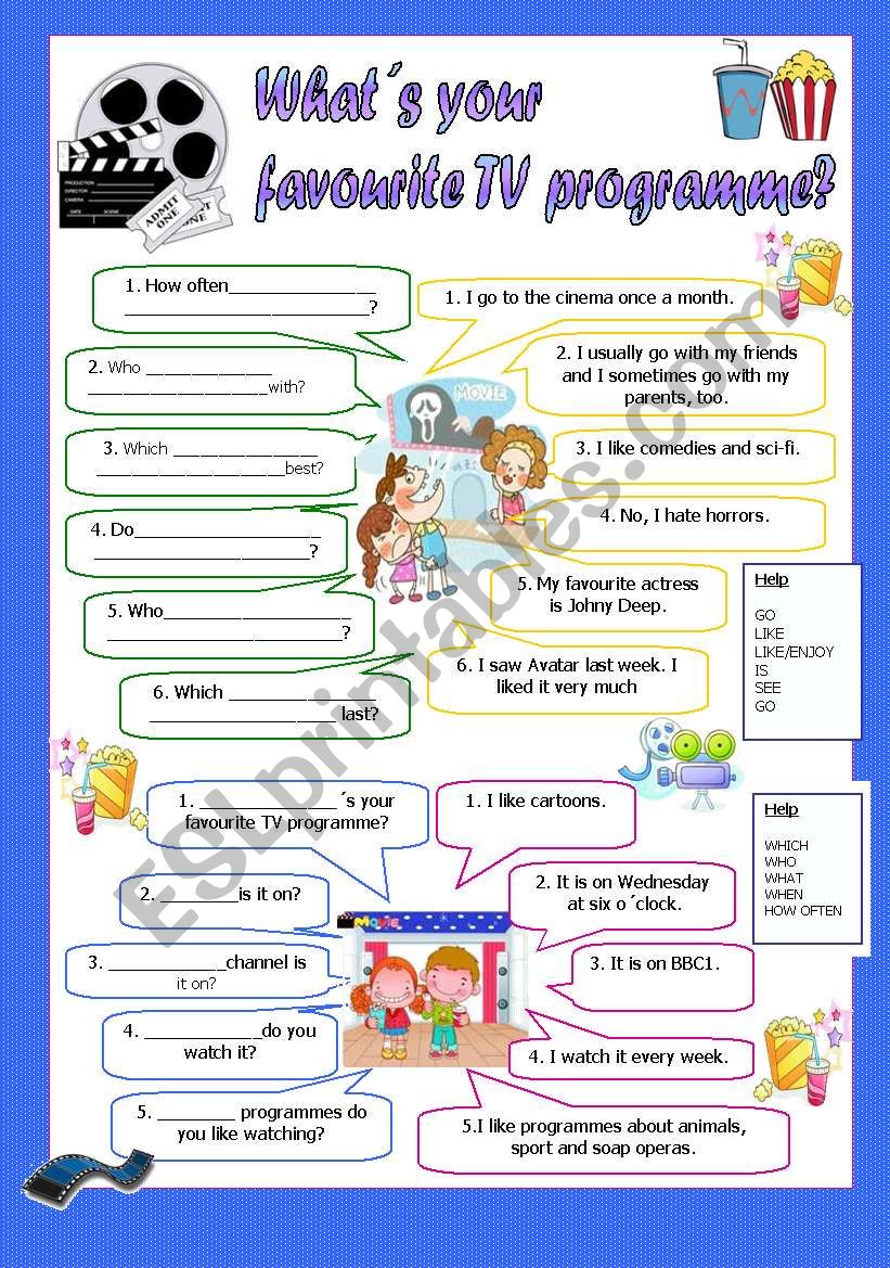 WhatÂ´s your favourite TV programme/ movie?  Dialogues (BW+key)